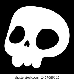 White cartoon skull icon illustration. Comic style. T-shirt print for Horror or Halloween. Hand drawing illustration isolated on black background. Vector EPS 10