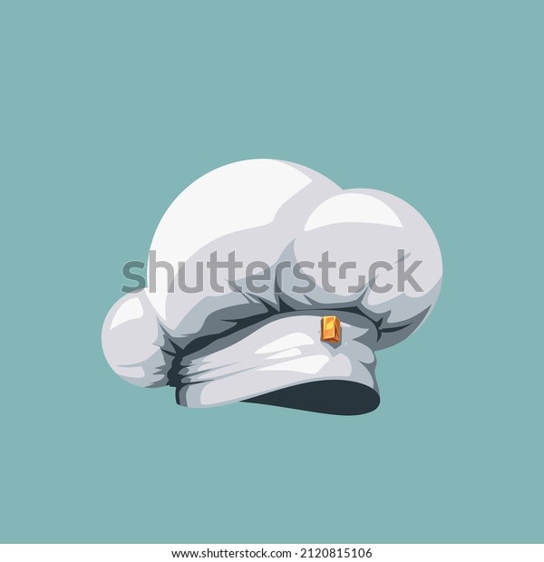 white cartoon style chef\
hat on blue