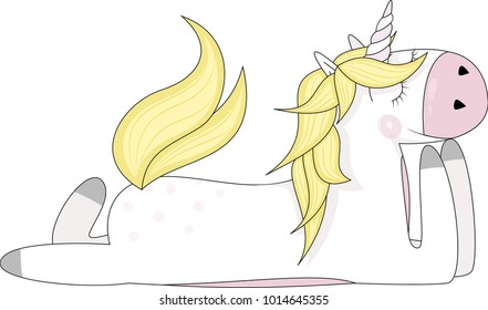 white cartoon unicorn lies dreaming