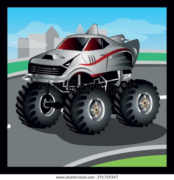 White cartoon vector Monster\
Truck