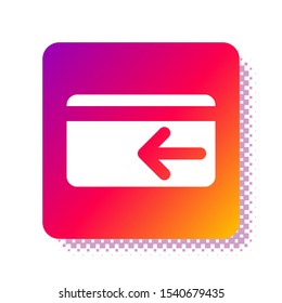 White Cash back icon isolated on white background. Credit card. Financial services, money refund, return on investment, savings account. Square color button. Vector Illustration