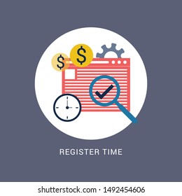 White Cash register machine with a check icon isolated with long shadow. Cashier sign. Cashbox symbol. circle button. Vector Illustration