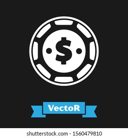 White Casino chip with dollar symbol icon isolated on black background. Casino gambling.  Vector Illustration