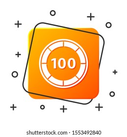White Casino chips icon isolated on white background. Casino gambling. Orange square button. Vector Illustration