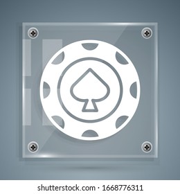 White Casino chips icon isolated on grey background. Casino gambling. Square glass panels. Vector Illustration