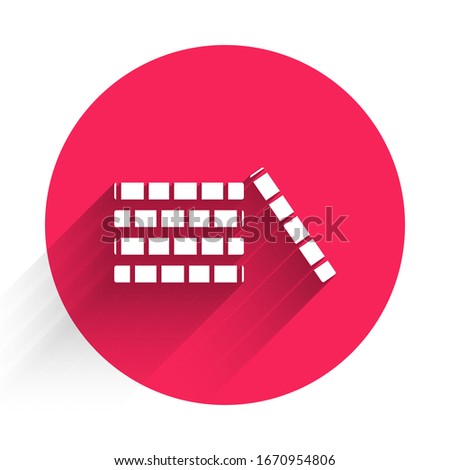 White Casino chips icon isolated with long shadow. Casino gambling. Red circle button. Vector Illustration