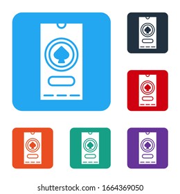 White Casino poker tournament invitation icon isolated on white background. Casino card. Set icons in color square buttons. Vector Illustration