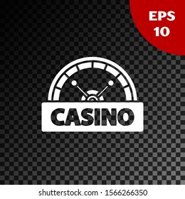 White Casino signboard icon isolated on transparent dark background.  Vector Illustration