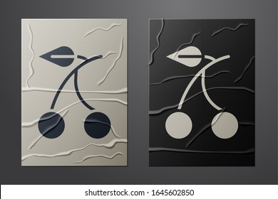 White Casino slot machine with cherry symbol icon isolated on crumpled paper background. Gambling games. Paper art style. Vector Illustration