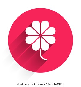 White Casino slot machine with clover symbol icon isolated with long shadow. Gambling games. Red circle button. Vector Illustration
