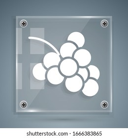 White Casino slot machine with grape symbol icon isolated on grey background. Gambling games. Square glass panels. Vector Illustration
