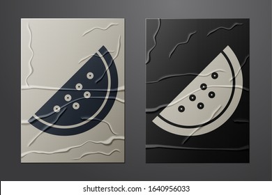 White Casino slot machine with watermelon symbol icon isolated on crumpled paper background. Gambling games. Paper art style. Vector Illustration