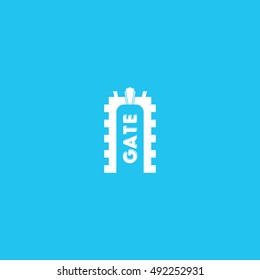 White castle gate vector logo design with blue background