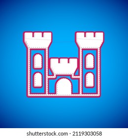 White Castle icon isolated on blue background. Medieval fortress with a tower. Protection from enemies. Reliability and defense of the city.  Vector