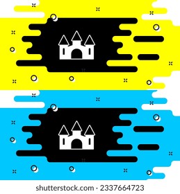 Icono del Castillo Blanco aislado en fondo negro. Fortaleza medieval con torre. Protección contra enemigos. Fiabilidad y defensa de la ciudad.  Vector