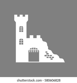 White castle ruin vector icon on grey background