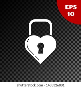 White Castle in the shape of a heart icon isolated on transparent dark background. Locked Heart. Love symbol and keyhole sign.  Vector Illustration