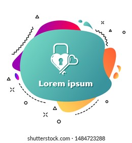 White Castle in the shape of a heart and key icon isolated on white background. Locked Heart. Love symbol and keyhole sign. Abstract banner with liquid shapes. Vector Illustration