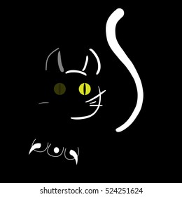 White cat in black background. Logo, symbol, icon.