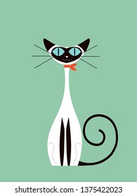 White cat. Blue background