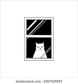 White cat in bold window