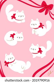 Personaje De Gato Blanco, Gato Persa Set, Mascota Animal Con Muchos Pose, Gatito jugando. ilustración de vector de color en estilo plano.