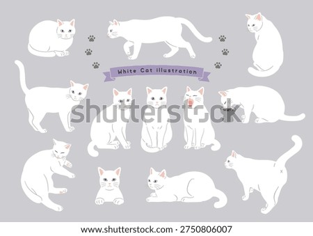 White cat character set in various poses