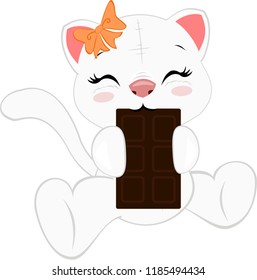 White cat with chocolate.