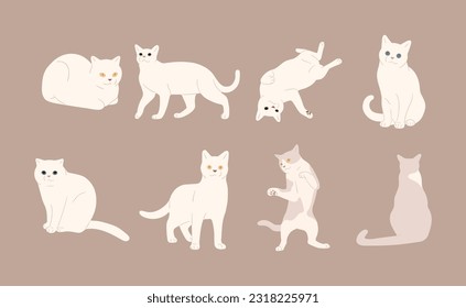 white cat cute 1 on a brown background, vector illustration.