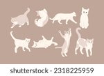 white cat cute 15 on a brown background, vector illustration.