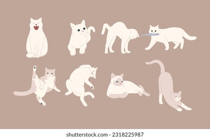 white cat cute 2 on a brown background, vector illustration.