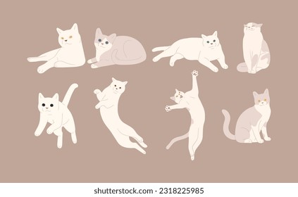 white cat cute 4 on a brown background, vector illustration.