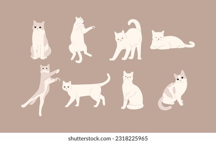 white cat cute 5 on a brown background, vector illustration.