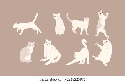 white cat cute 7 on a brown background, vector illustration.