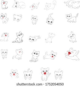 Weiße Katze süße Zeichenkette, Vektorgrafik 
