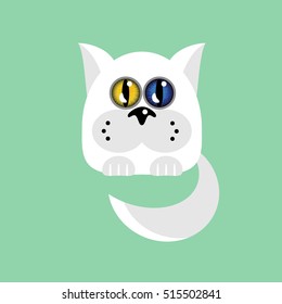 White cat with different colored eyes. Vector illustration.