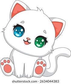 White Cat With Different Eye Color Kitten Vector