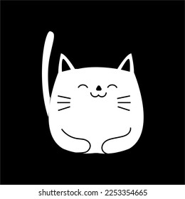 white cat doodle - cute white pussy cat hand drawn flat vector