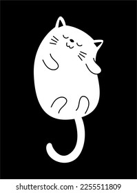 white cat doodle - cute white pussy cat hand drawn flat 
