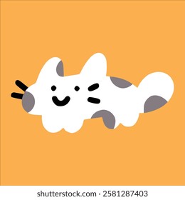 White cat doodle, illustration, simple, minimalist, hand-drawn, playful, clean, cute, aesthetic and friendly