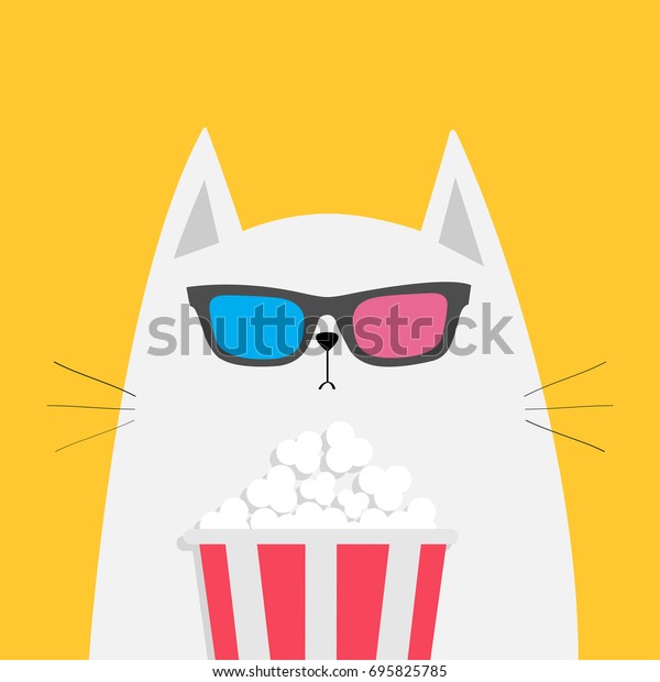 Un Chat Blanc Mange Du Pop Corn Image Vectorielle De Stock Libre De Droits