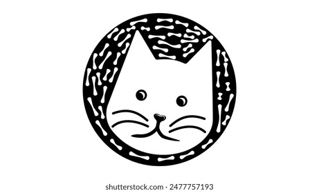emblema de gato blanco, silueta aislada negra