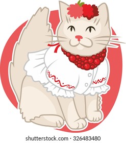 white cat embroidery and wreath