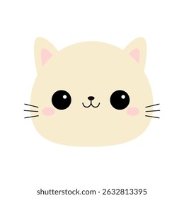 Gato branco face cabeça ícone redondo. Gatinho bonito, gatinho. Cartoon kawaii personagem de bebê engraçado. Impressão de adesivo. Design plano. Fundo branco. Isolado. Vetor