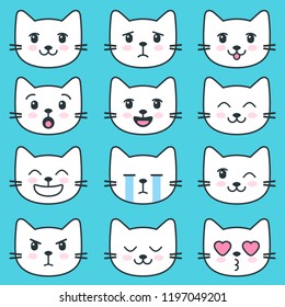 White cat faces with different emotions