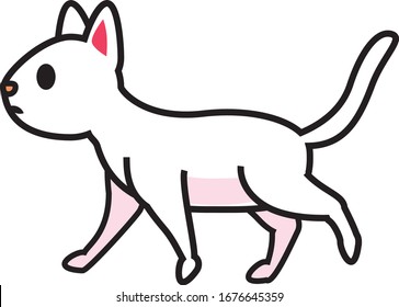 White cat flat design character, simple and cute
