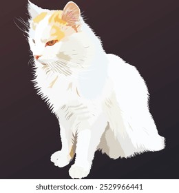 White cat. Fluffy pet. Portrait of a white cat with yellow spots.