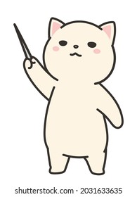 A white cat giving an explanation with a command rod.