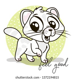 White cat with a good mood