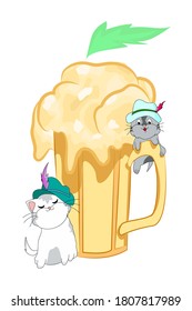 White cat and gray cat with big beer oktoberfest